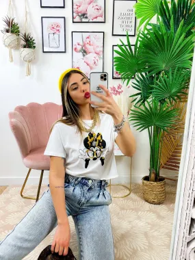 T-shirt con stampa fiocco maculata