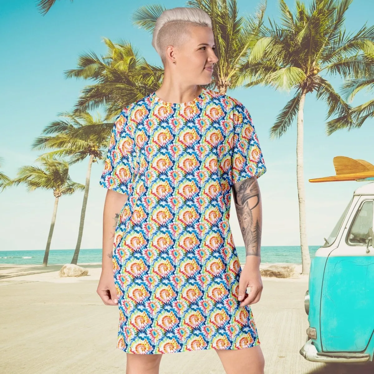 Tropical Wave T-Shirt Dress