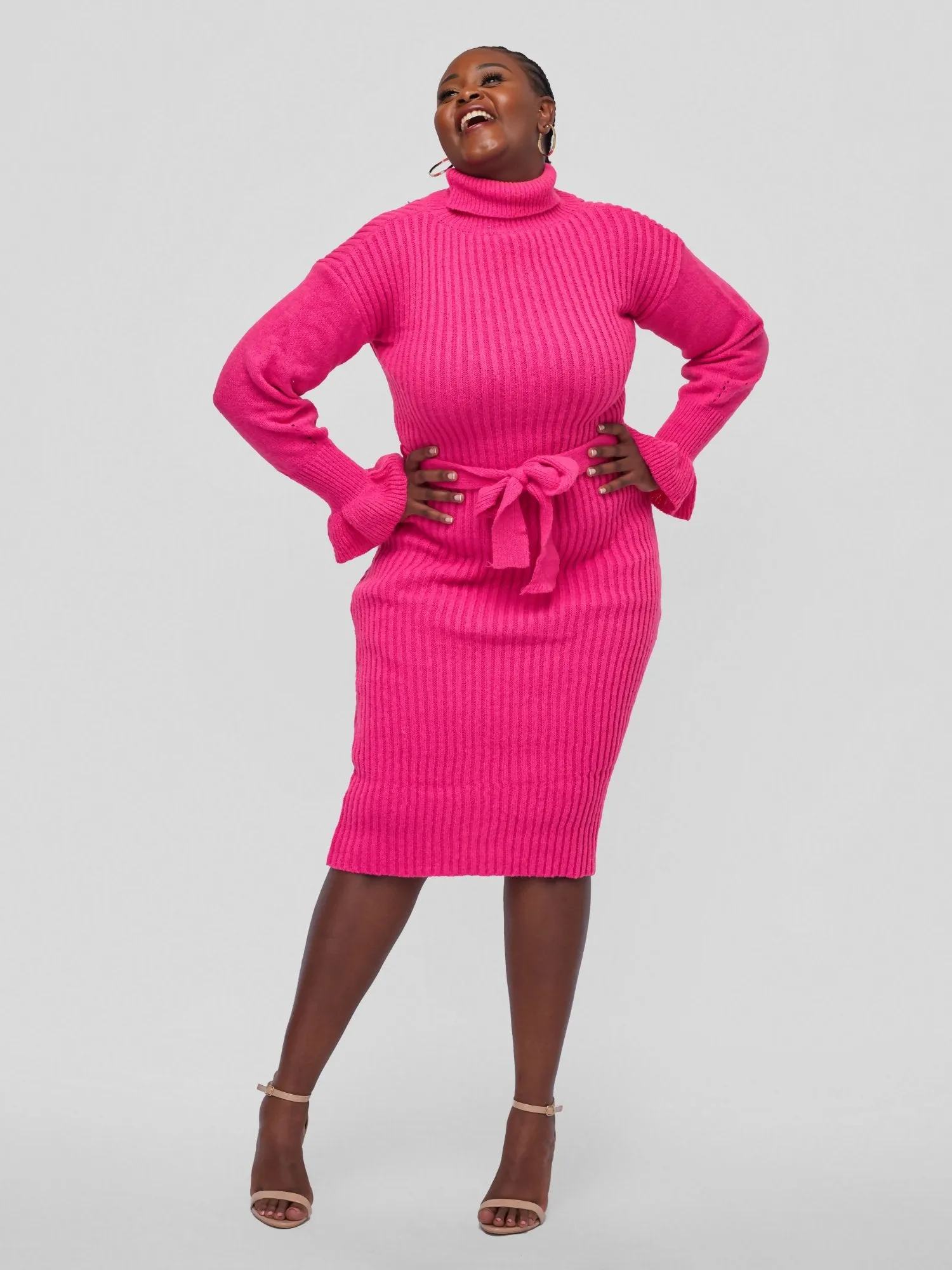 Tuli Nashua Turtle Neck Sweater Dress - Hot Pink