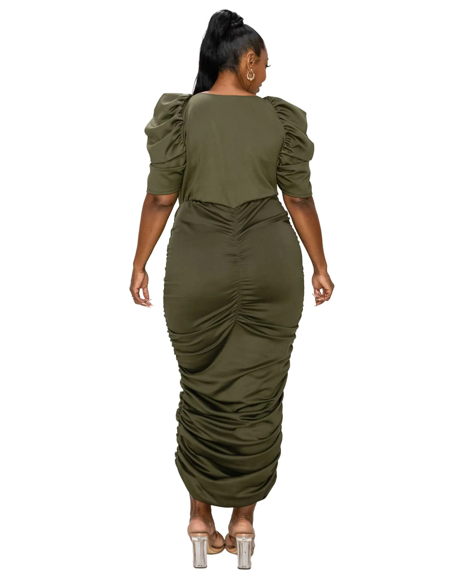Vanessa Ruched Midi Dress | Army Olive