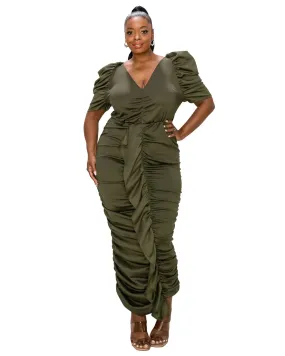 Vanessa Ruched Midi Dress | Army Olive