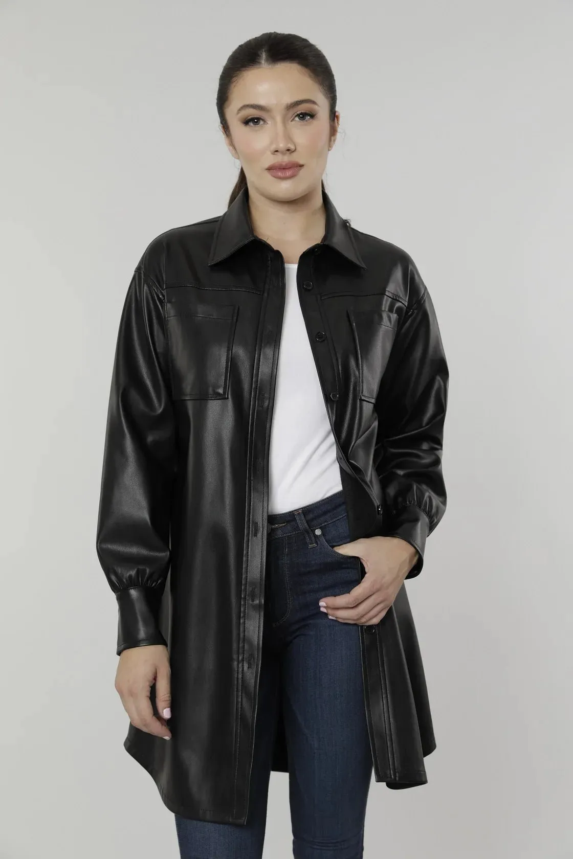 Vegan Leather Shirt Dress