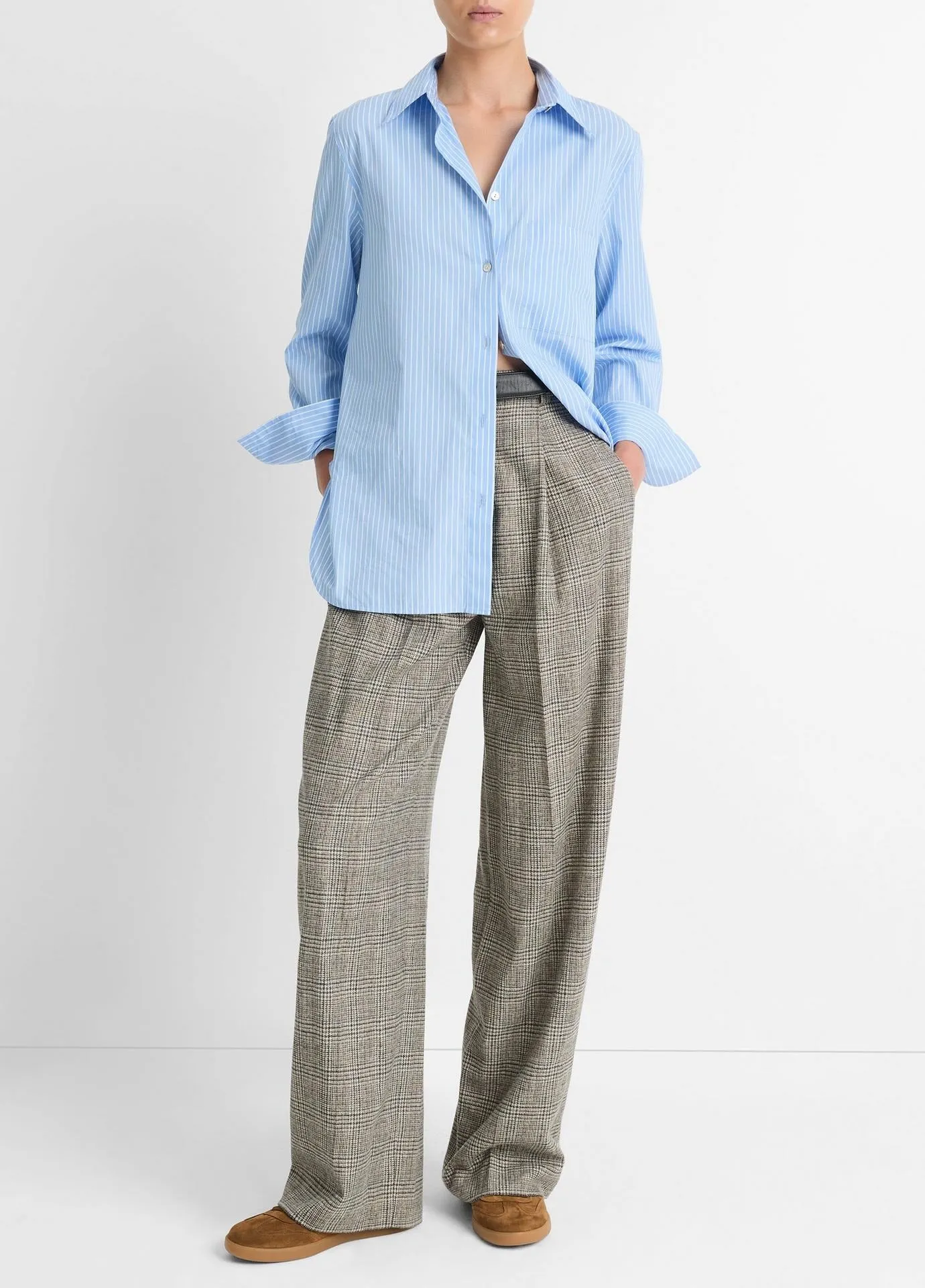 Vince Relaxed Straight Shirt in Sky Blue/Off White
