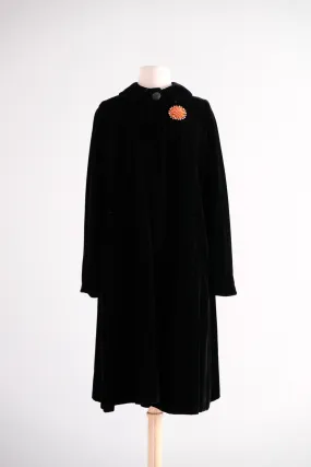 Vintage 1950's Black Velvet Swing Coat / ML