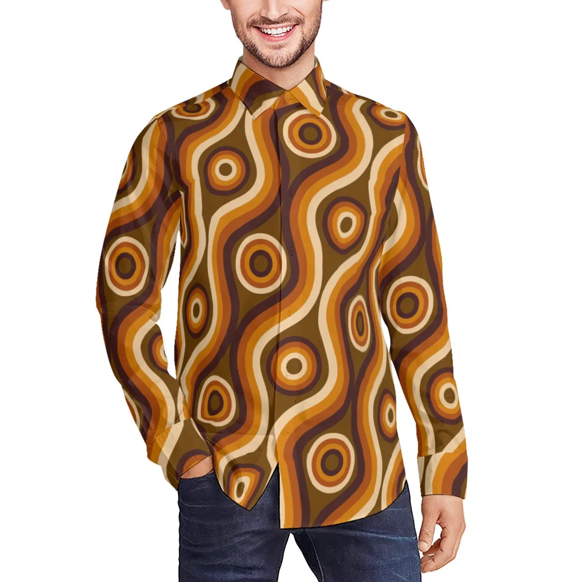 Vintage 70s style shirt, Retro Shirt Men, Hippie Shirt Men, Men's Brown shirt, 70s Shirt Men, 70s inspired shirt, Groovy Men's dress shirt