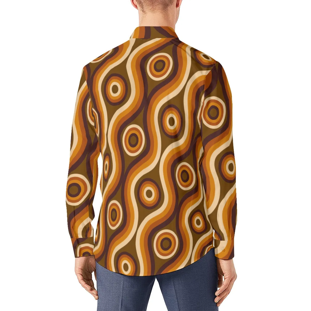 Vintage 70s style shirt, Retro Shirt Men, Hippie Shirt Men, Men's Brown shirt, 70s Shirt Men, 70s inspired shirt, Groovy Men's dress shirt