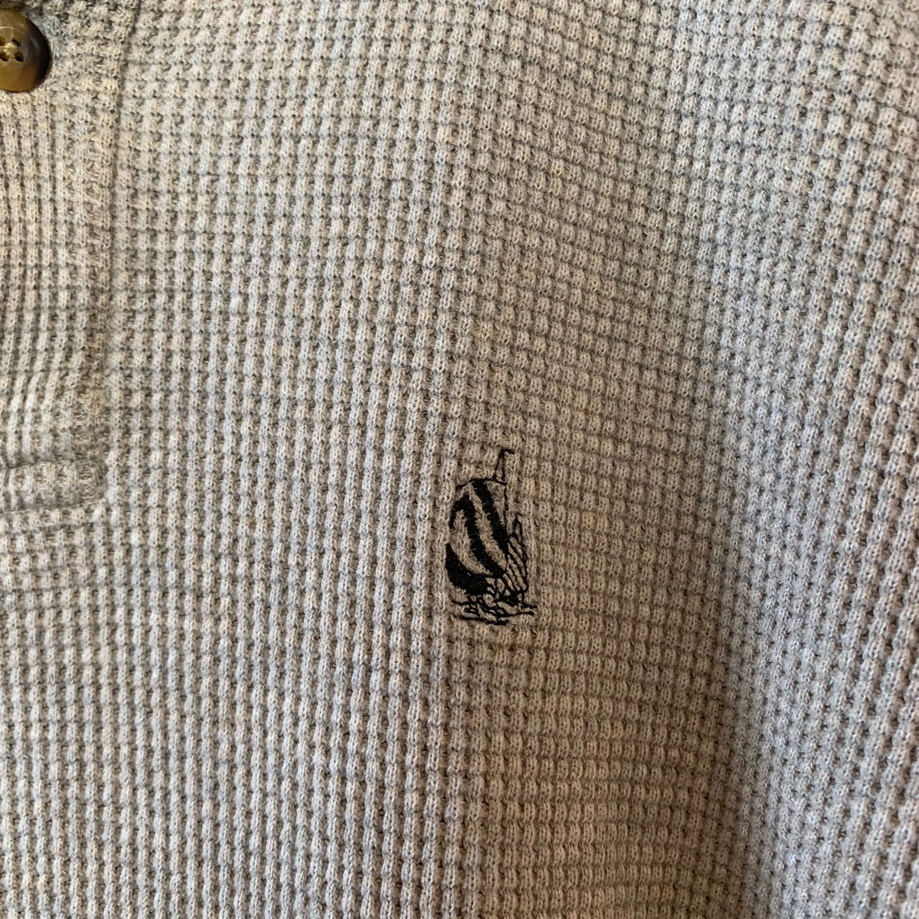 Vintage 90s Nautica Waffle Knit Thermal Gray Long Sleeve Henley Shirt Large