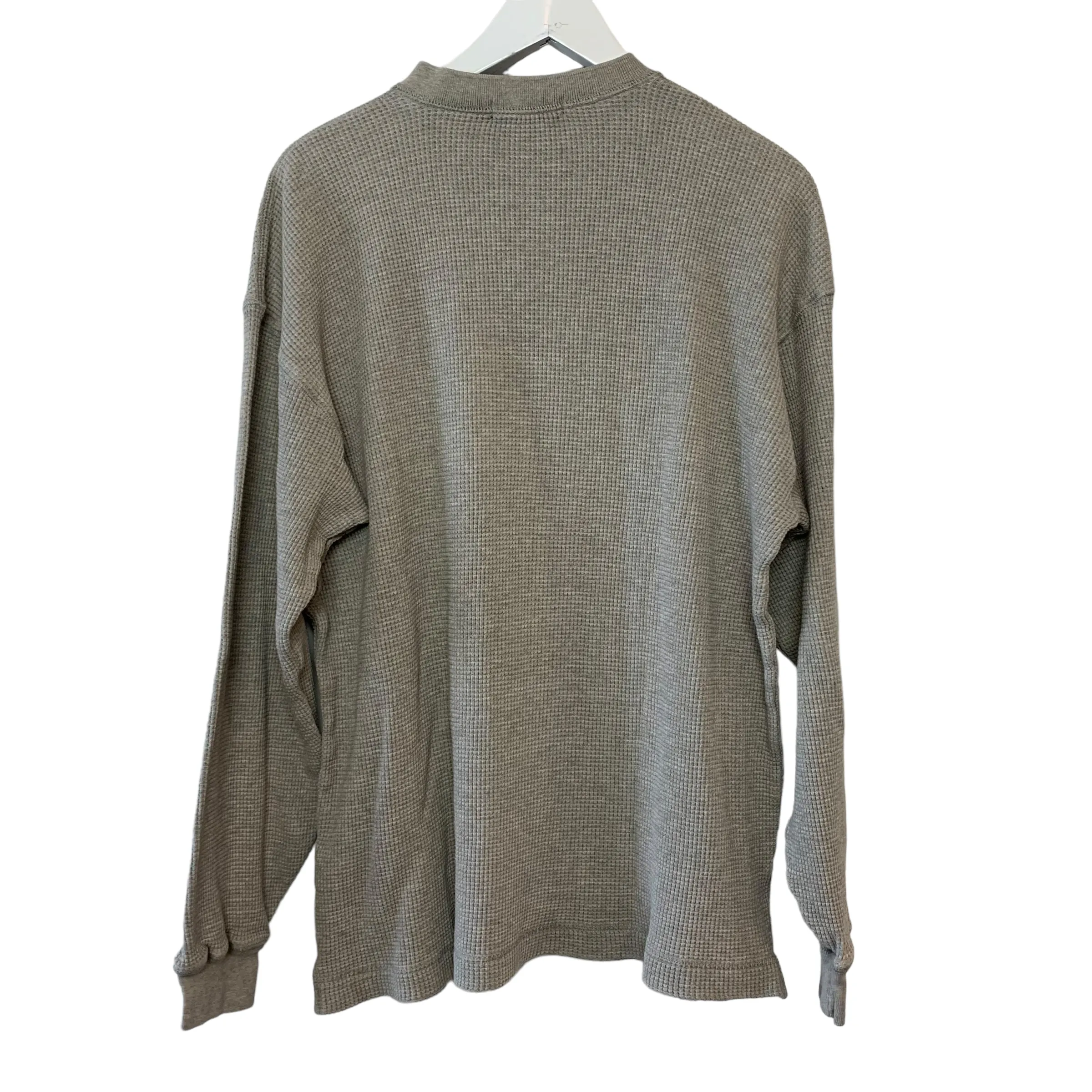 Vintage 90s Nautica Waffle Knit Thermal Gray Long Sleeve Henley Shirt Large