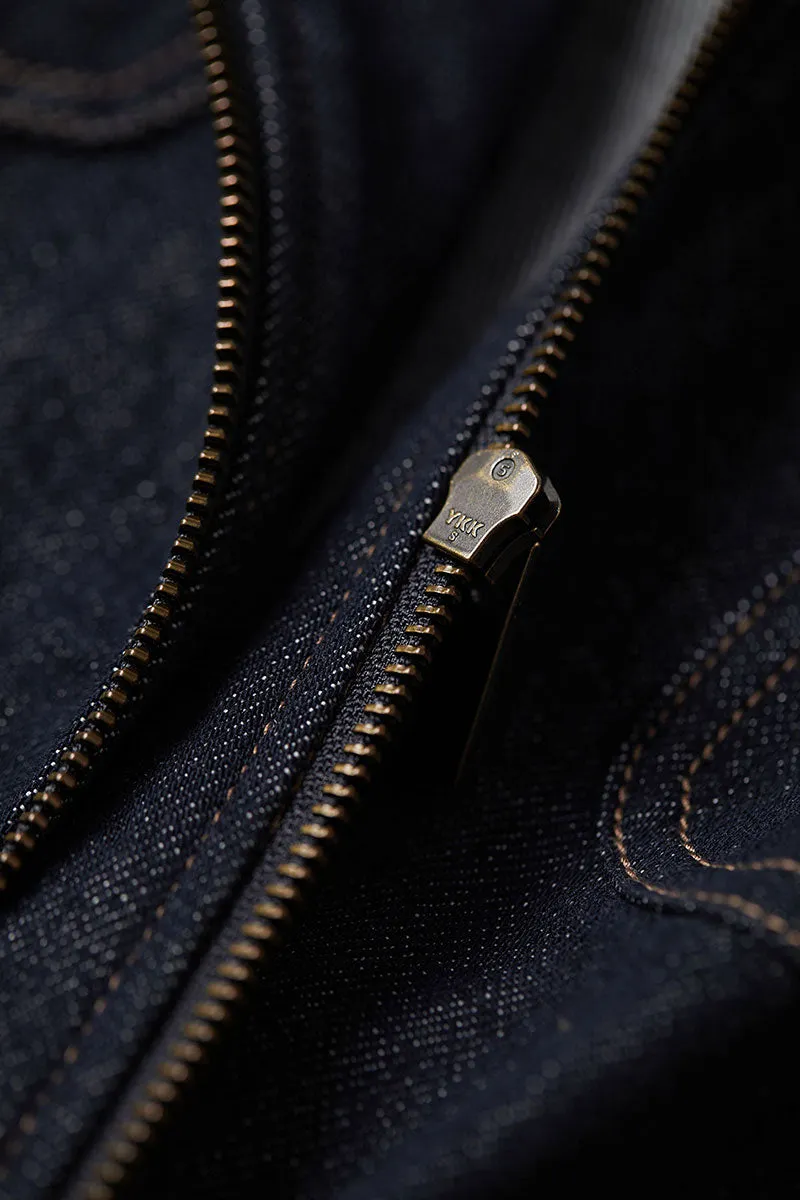 Vintage Cropped Zip-Up Denim Boxy Jacket with Pockets