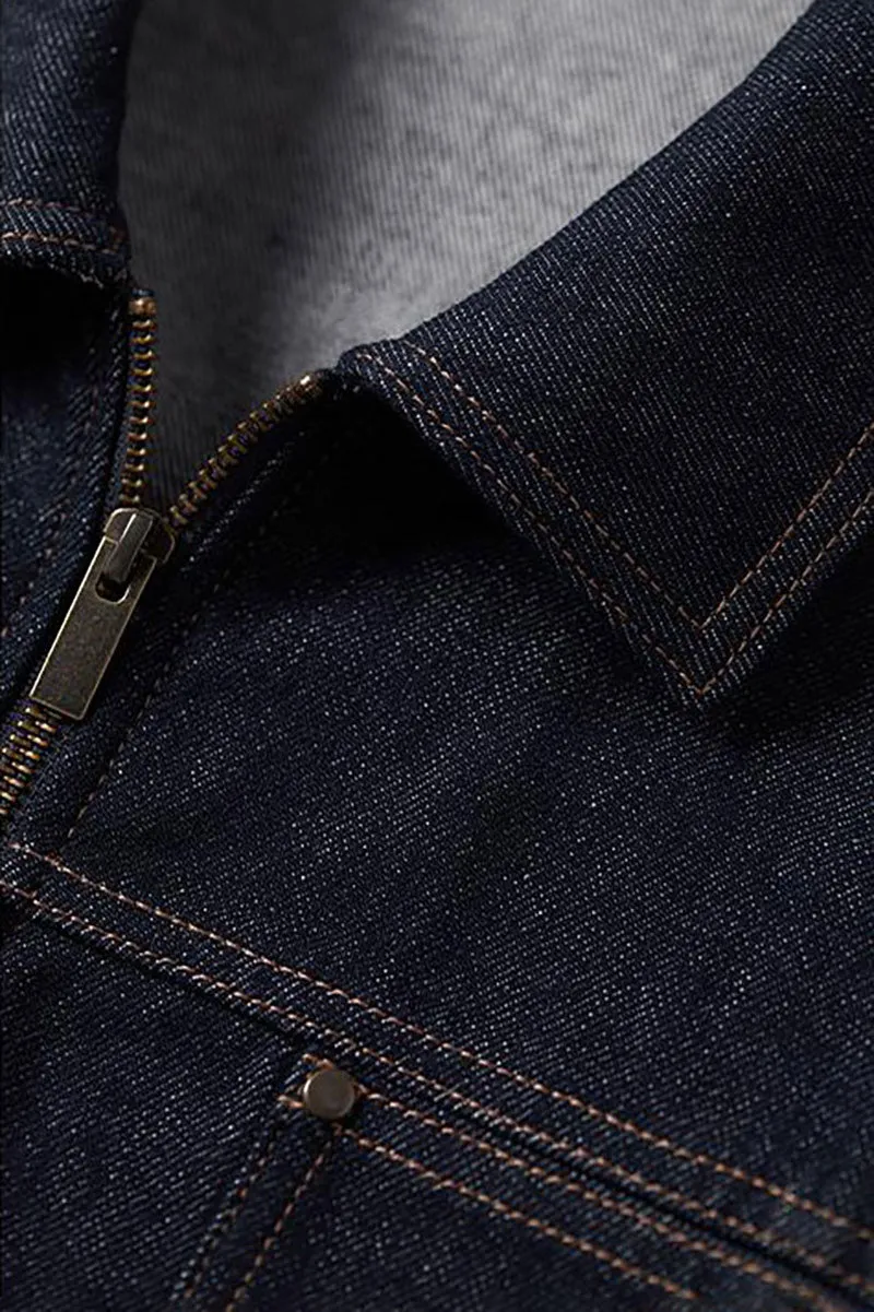 Vintage Cropped Zip-Up Denim Boxy Jacket with Pockets