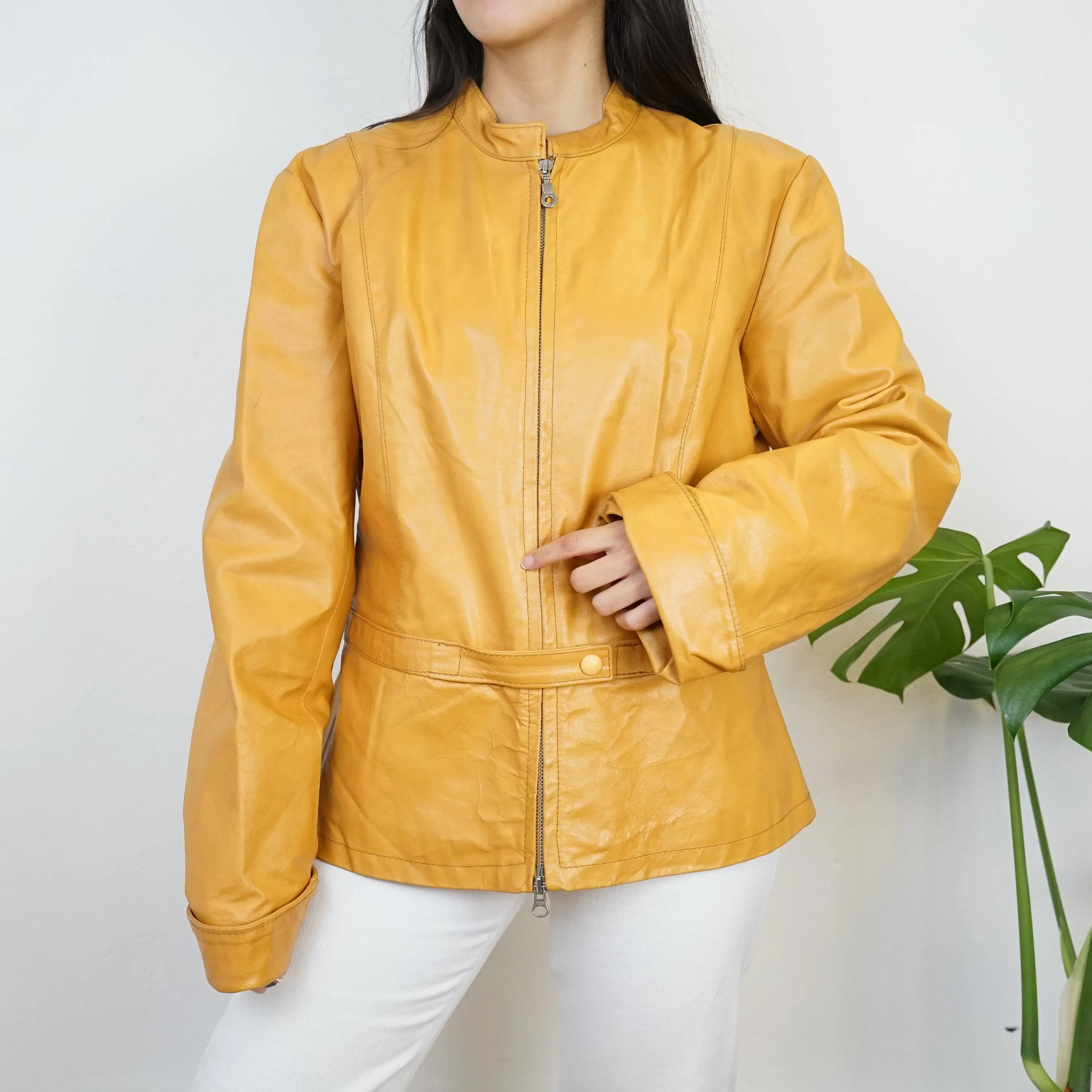 Vintage leather jacket Size L yellow