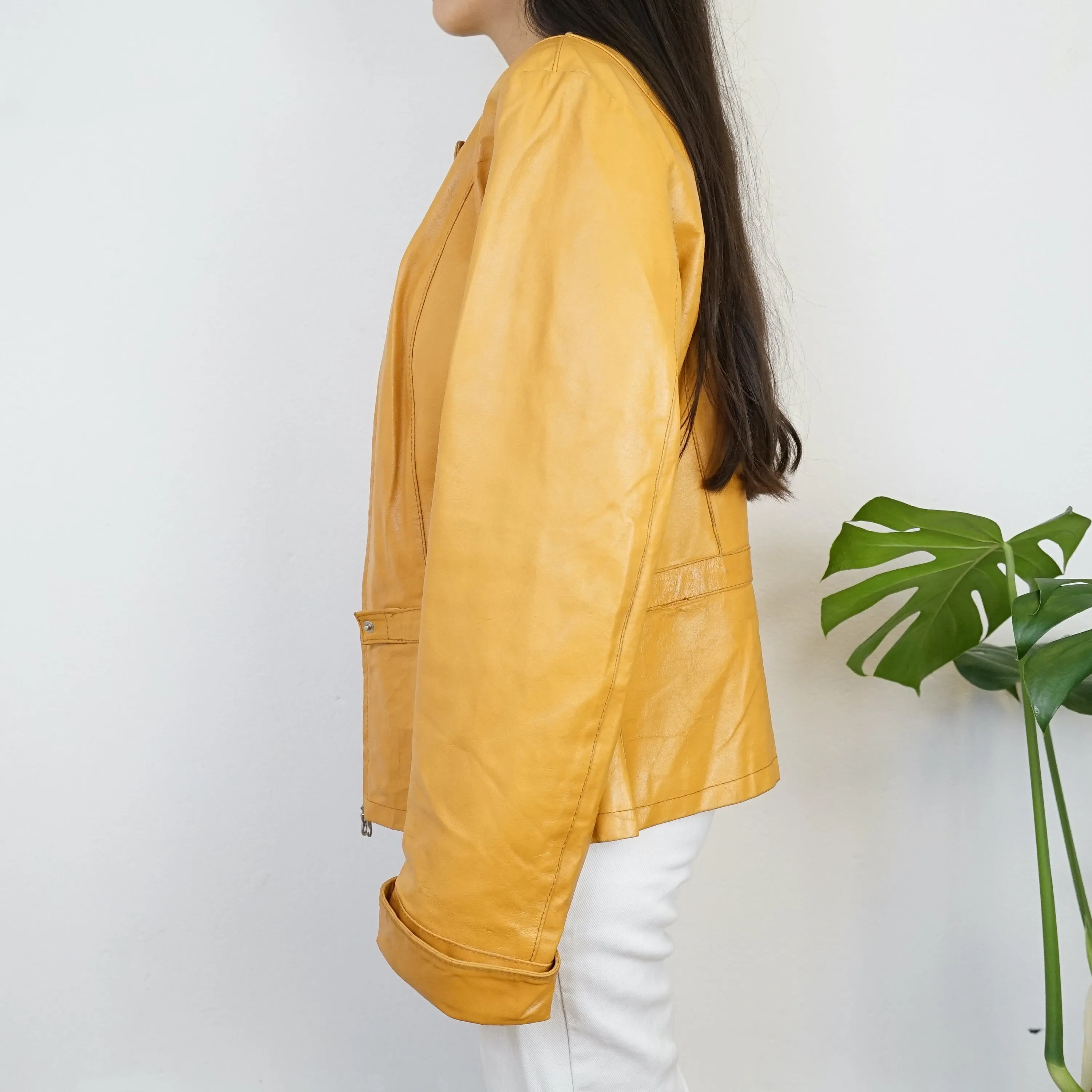 Vintage leather jacket Size L yellow