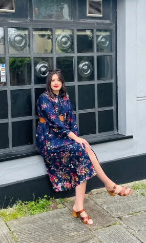 Vintage Navy Floral Shirt dress