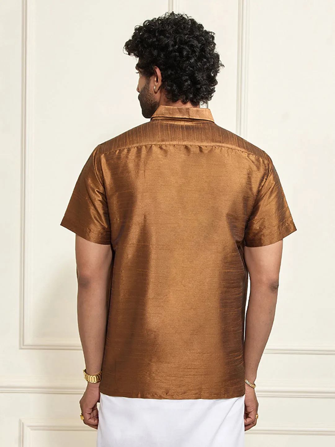 VM BY VASTRAMAY Men's Brown Silk Blend Ethnic Shirt