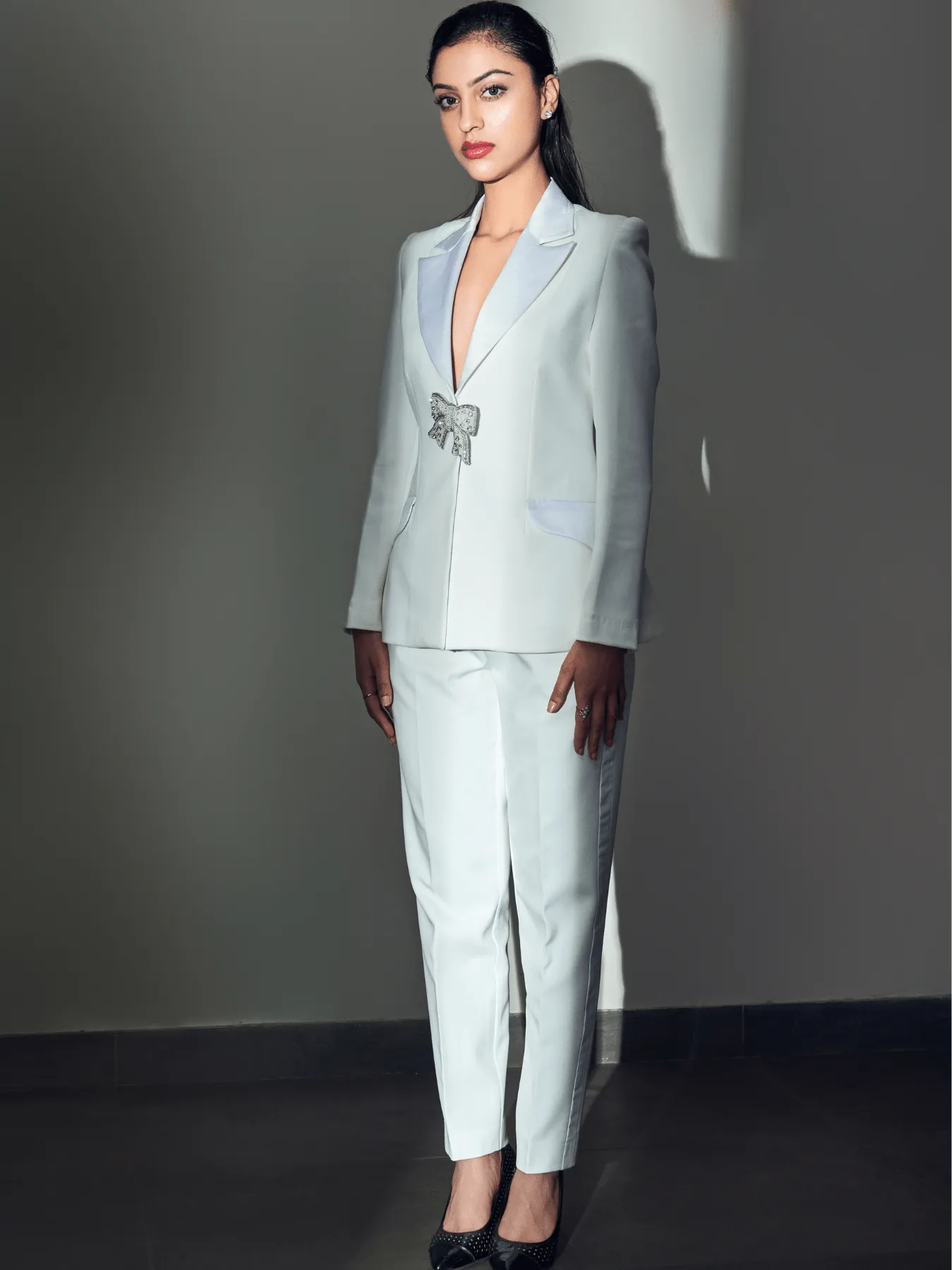 White Dinner Jacket with Bow on Front