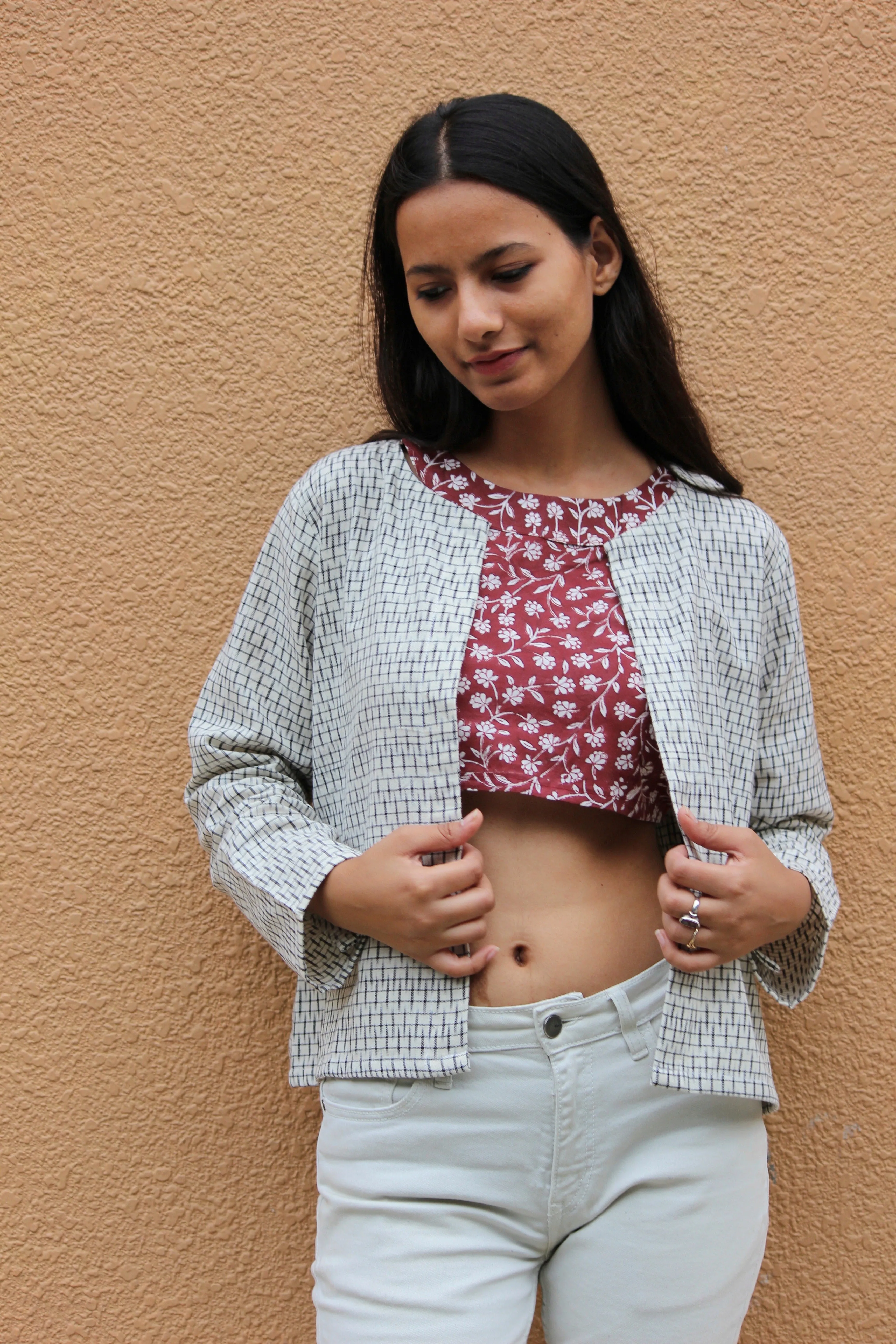 White Ikat Cropped Jacket