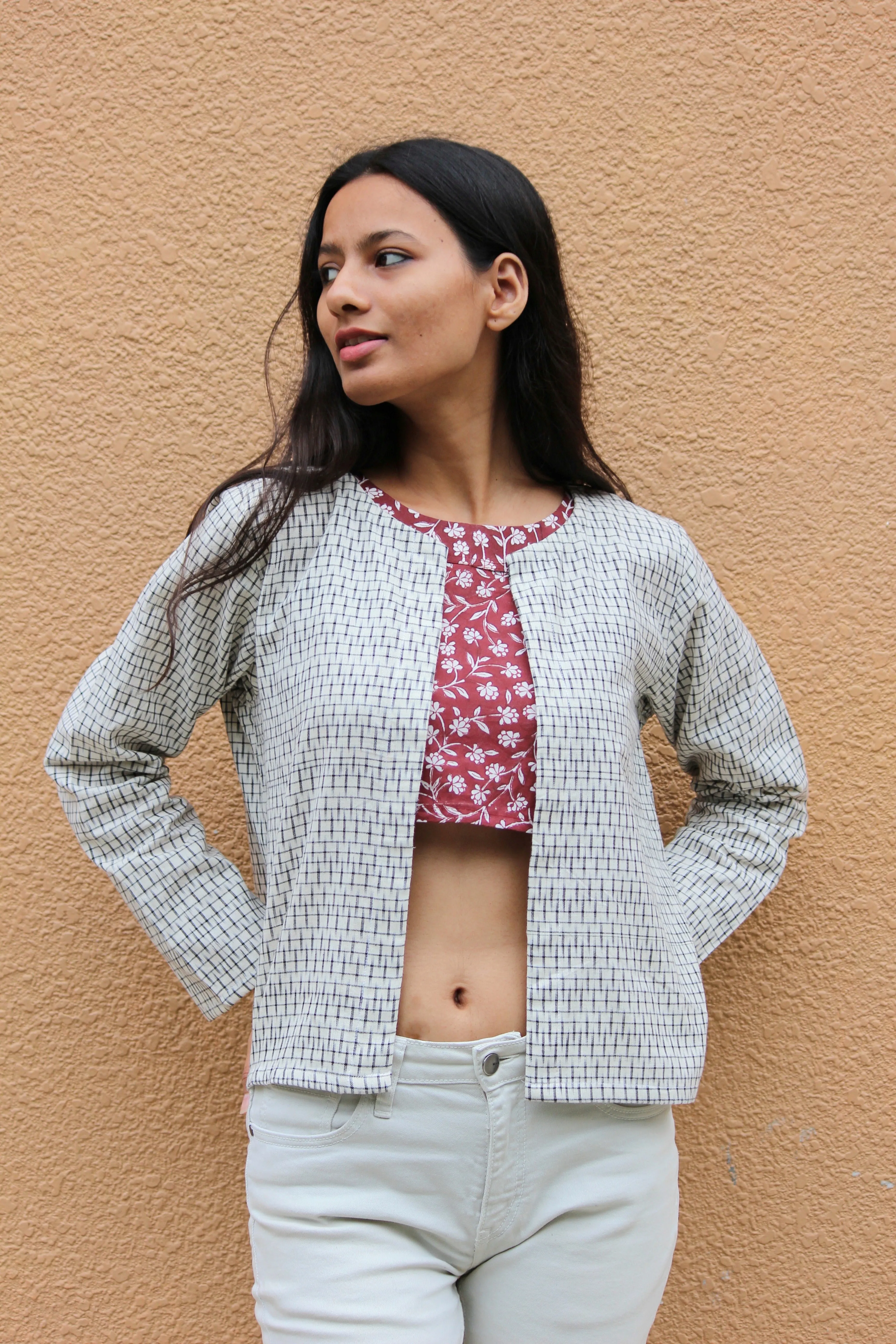 White Ikat Cropped Jacket