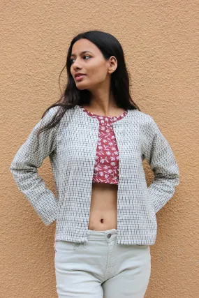White Ikat Cropped Jacket