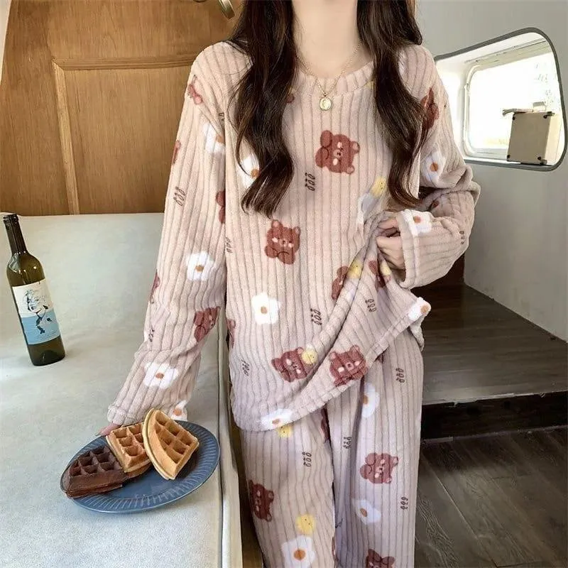 Winter Night Dress Free Size 2Pcs Set- HSF028