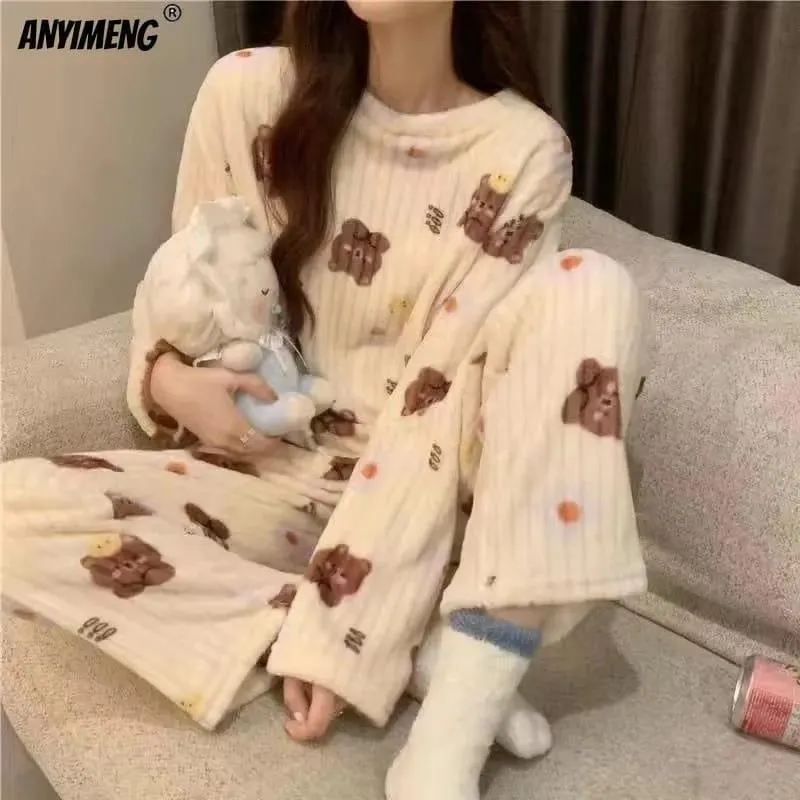 Winter Night Dress Free Size 2Pcs Set- HSF028