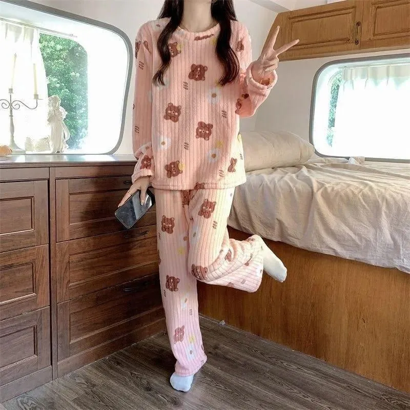 Winter Night Dress Free Size 2Pcs Set- HSF028