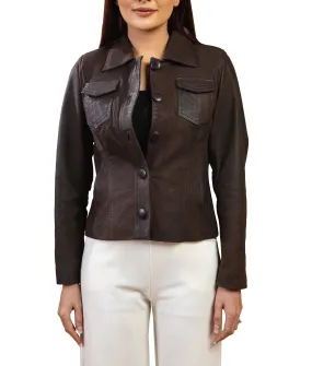 Woman Real Brown Snuff Lambskin Leather Jacket