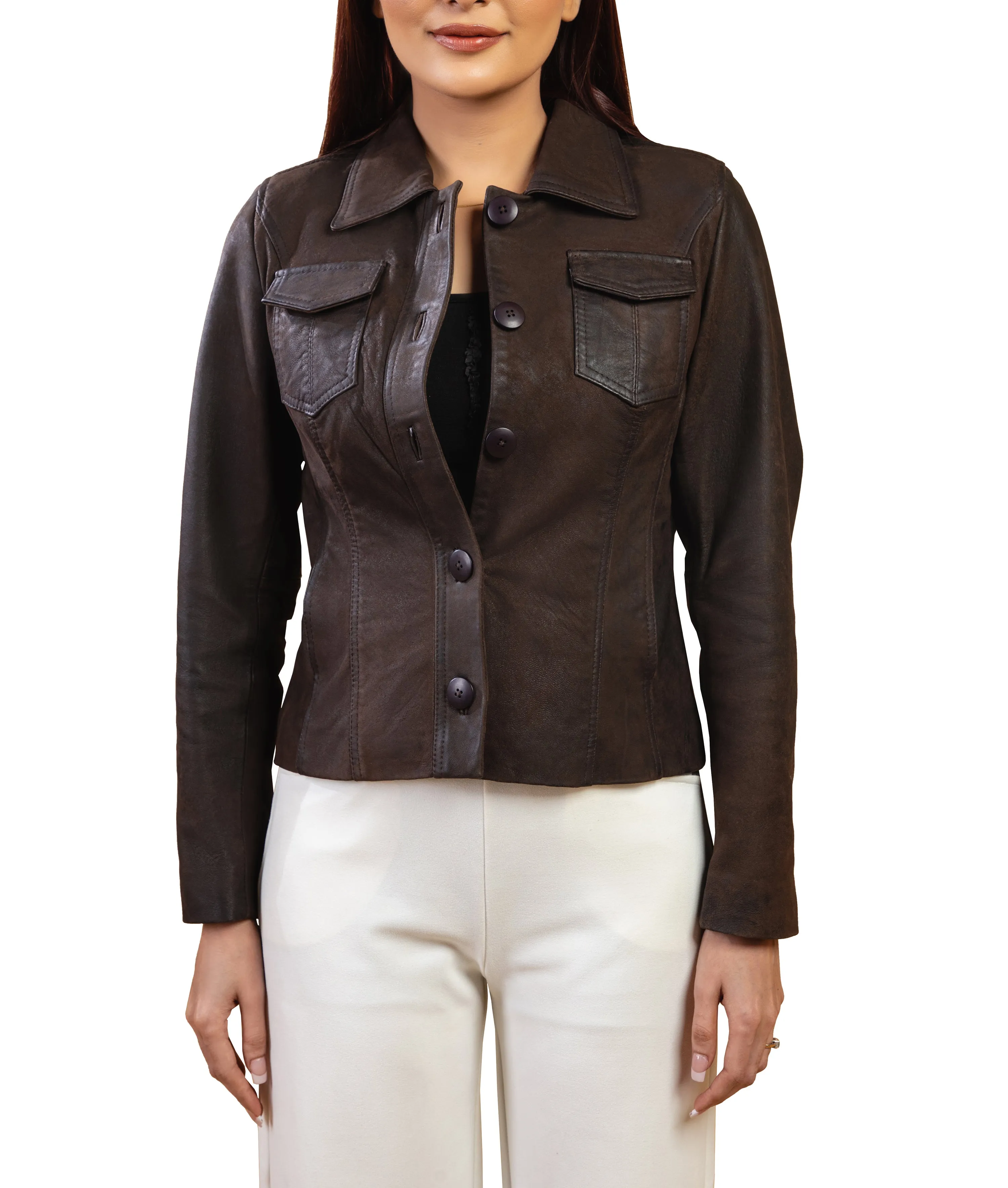Woman Real Brown Snuff Lambskin Leather Jacket