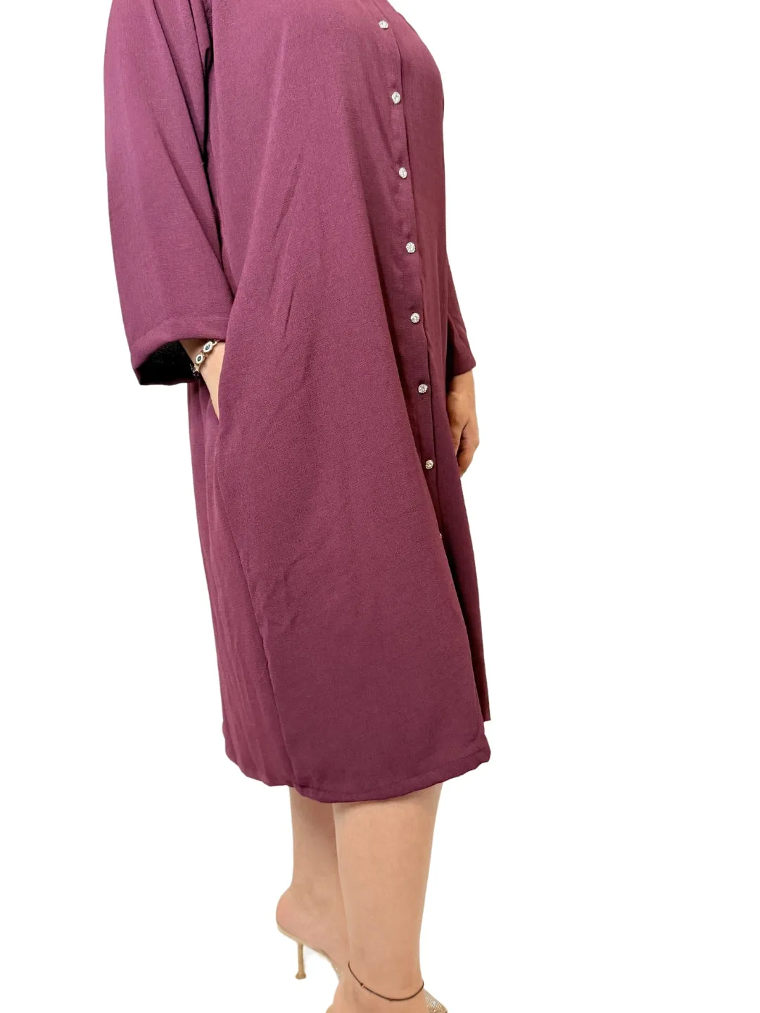 Women Maroon Evil Eye Charm Long Shirt Dress