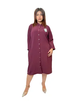 Women Maroon Evil Eye Charm Long Shirt Dress