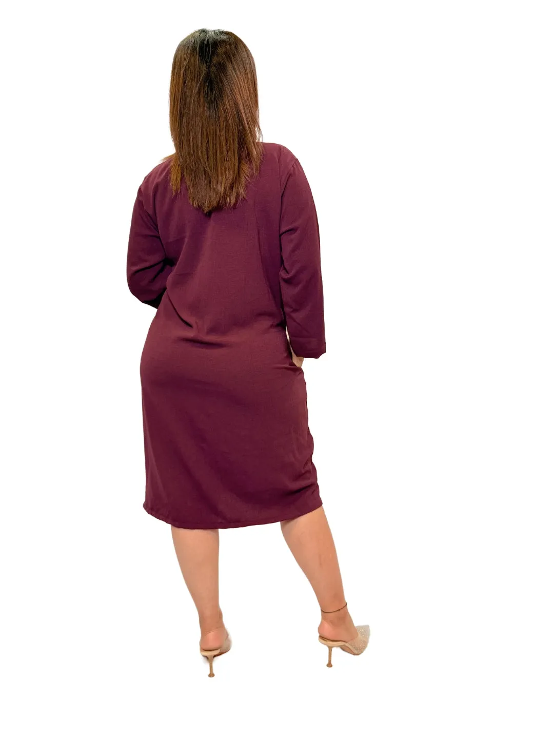 Women Maroon Evil Eye Charm Long Shirt Dress