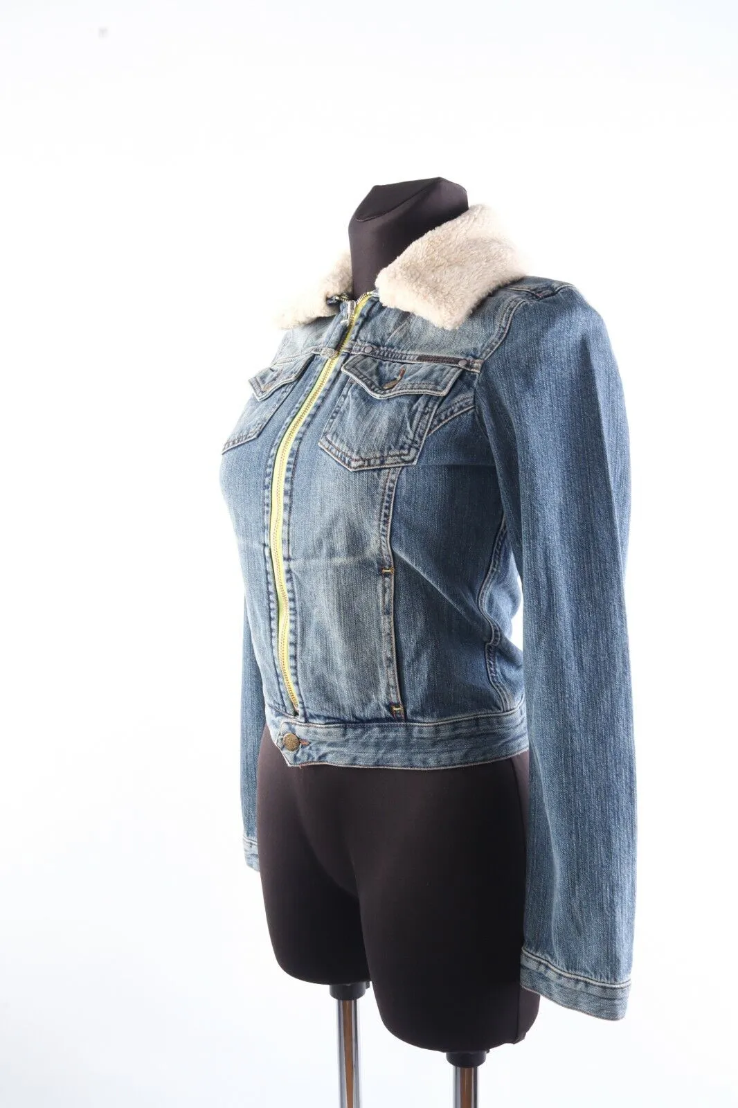 Women's GANT Blue Denim 100% Cotton Sherpa Detachable Collar Jacket Size XXS