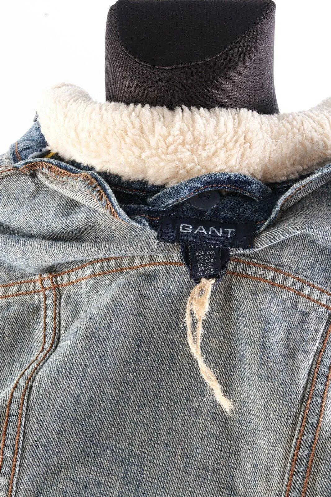 Women's GANT Blue Denim 100% Cotton Sherpa Detachable Collar Jacket Size XXS
