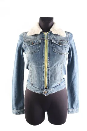 Women's GANT Blue Denim 100% Cotton Sherpa Detachable Collar Jacket Size XXS