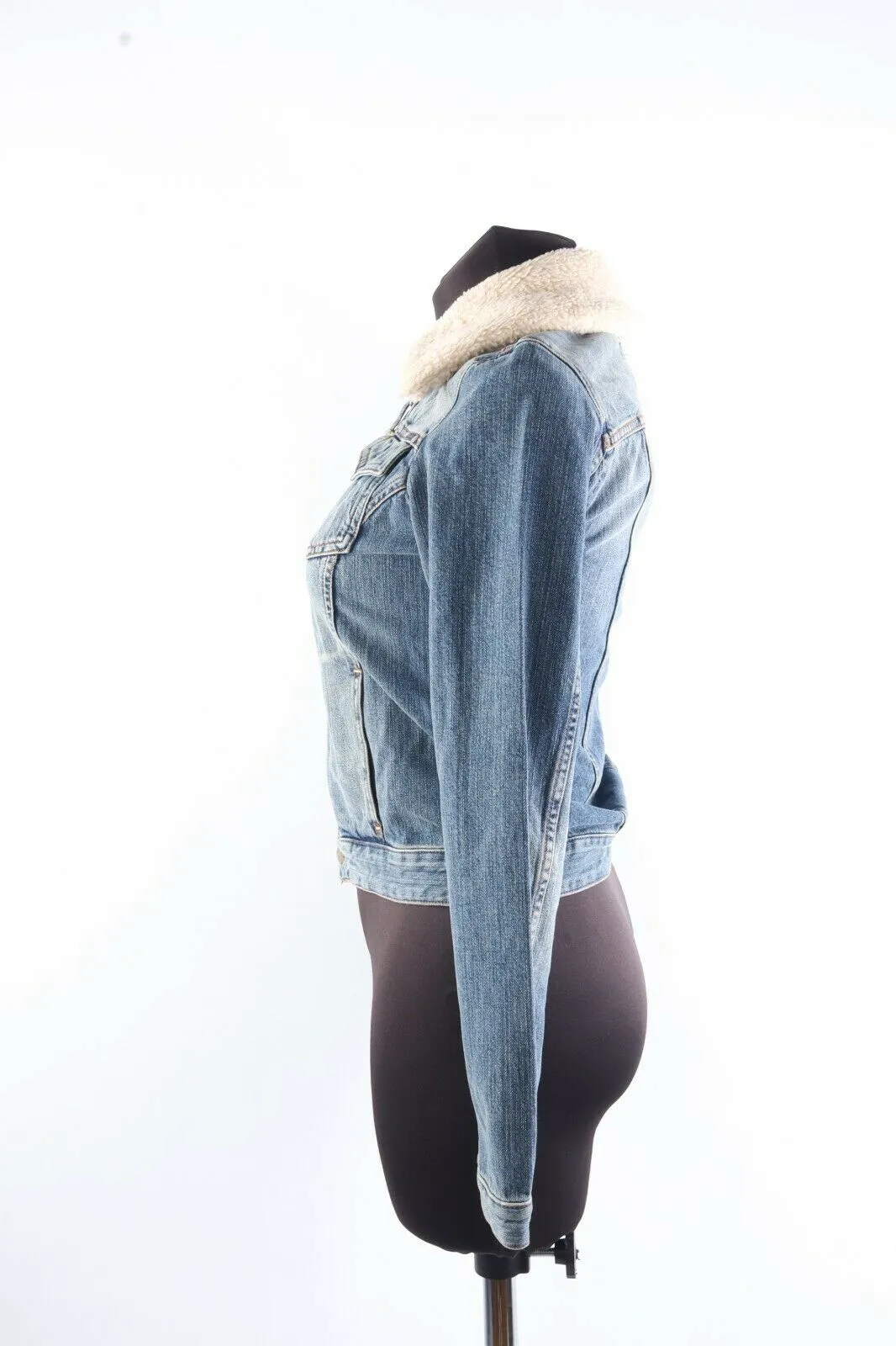 Women's GANT Blue Denim 100% Cotton Sherpa Detachable Collar Jacket Size XXS