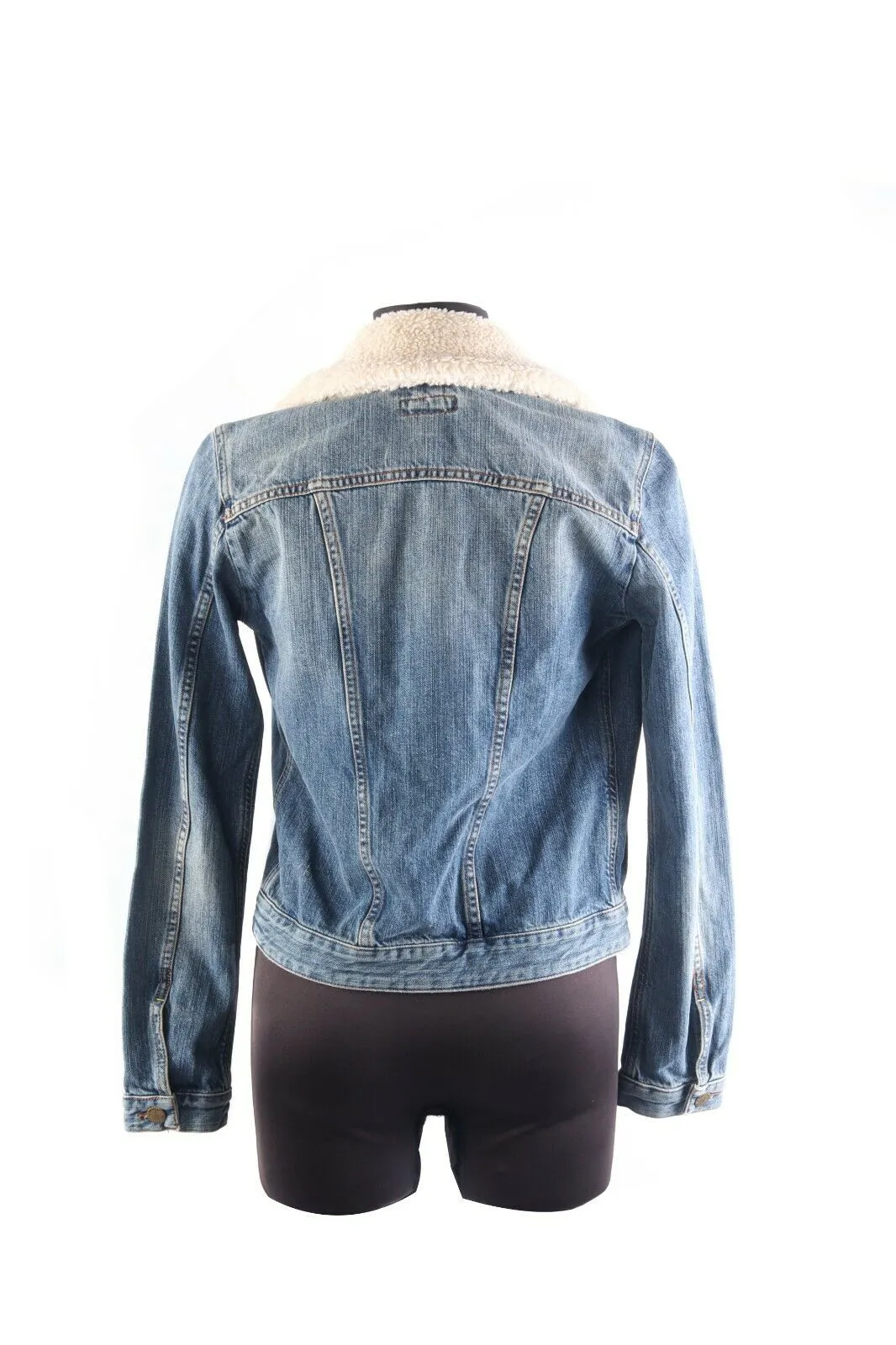 Women's GANT Blue Denim 100% Cotton Sherpa Detachable Collar Jacket Size XXS
