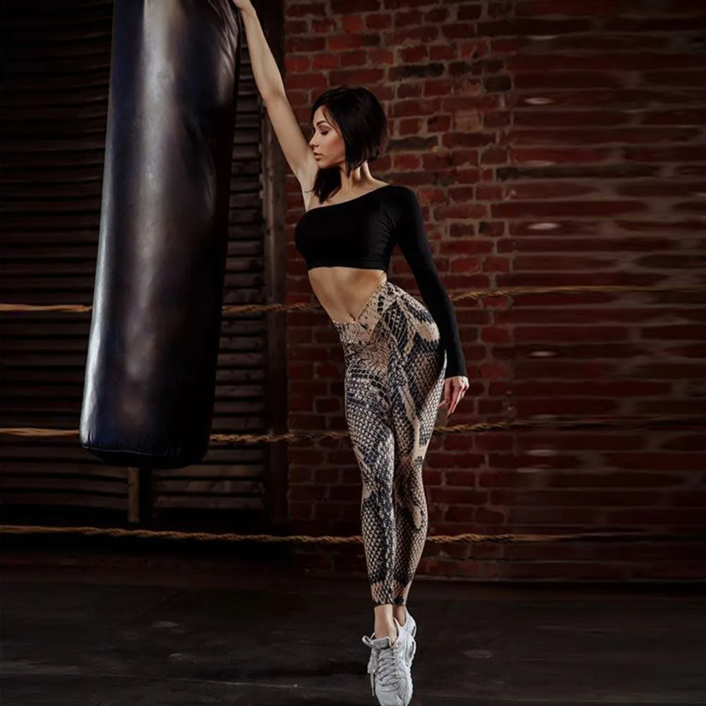 Women's Summer High Waist Workout Leggings With Snake Print