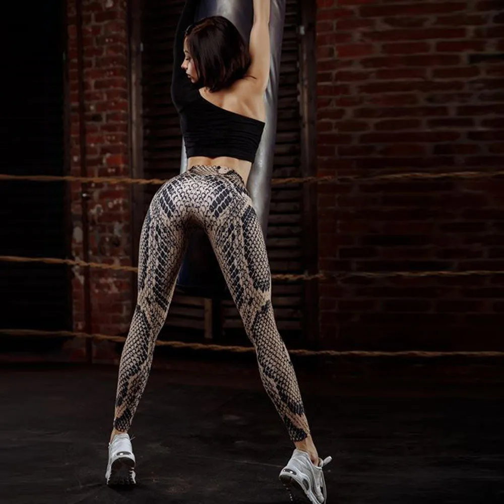 Women's Summer High Waist Workout Leggings With Snake Print