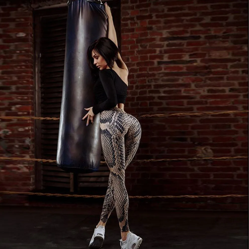 Women's Summer High Waist Workout Leggings With Snake Print