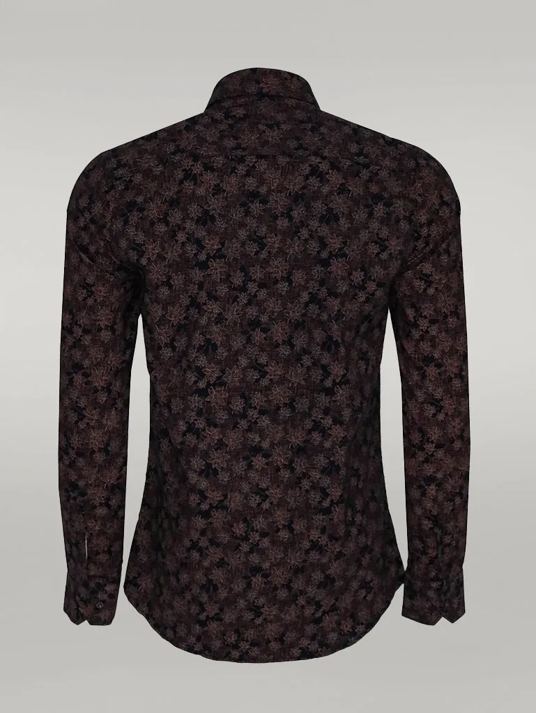 WSS Bloom Patterned Brown Slim Fit Shirt  - Singen