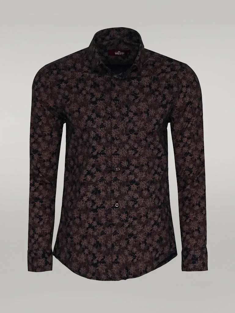 WSS Bloom Patterned Brown Slim Fit Shirt  - Singen