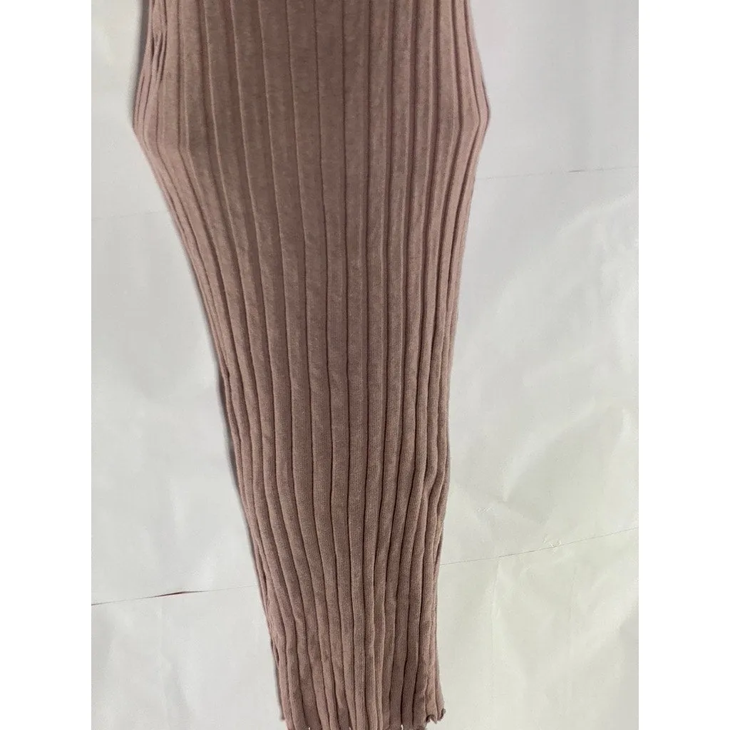 ZARA Women's Taupe Ribbed Straight-Neck Sleeveless Midi Bodycon Halter Dress SZS