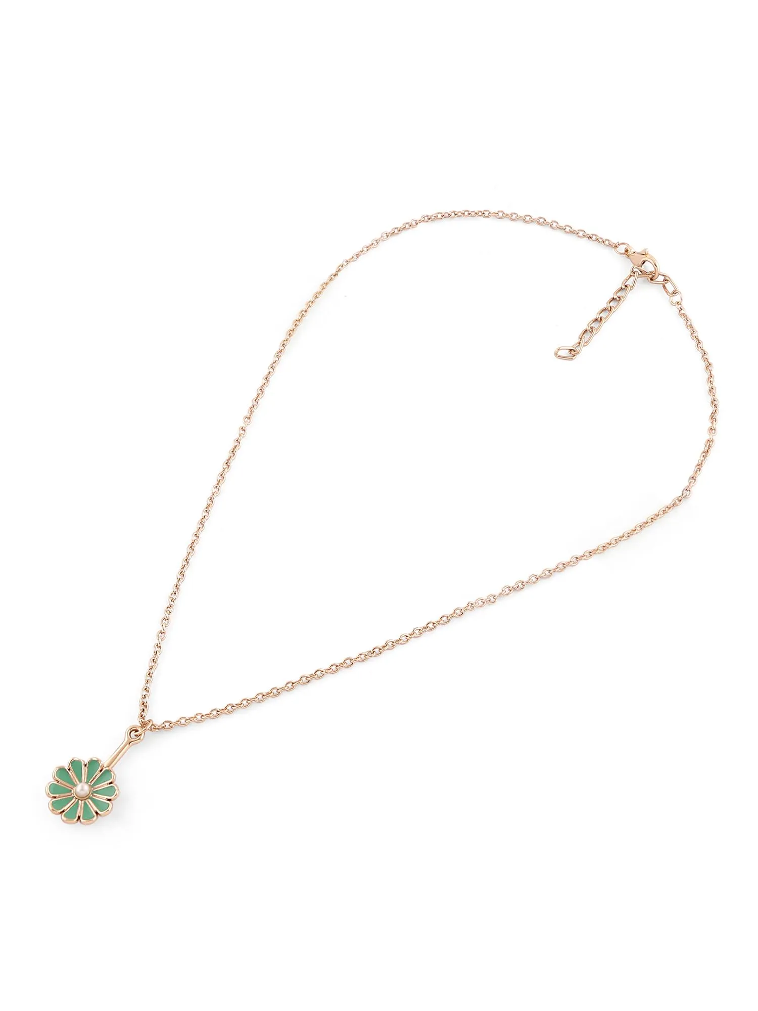 ZAVERI PEARLS Pastel Green Enamel Contemporary Flower Pendant & Chain For Women-ZPFK16244