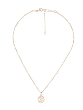 ZAVERI PEARLS White Enamel Contemporary Flower Pendant & Chain For Women-ZPFK16226
